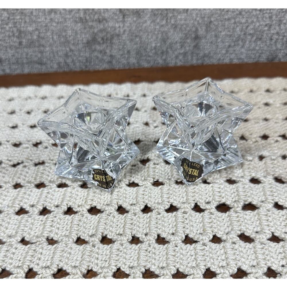 Candle Stick Taper Holders Opulent 24% Lead Crystal Clear Glass Made in USA 2"